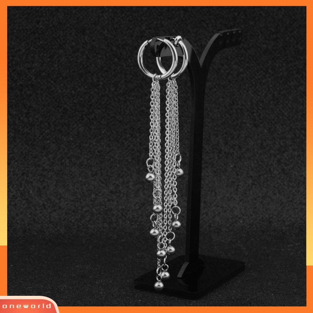 [WOD] 1pc Unisex Manik Rumbai Menjuntai Stainless Steel Ear Stud Klip Anting Perhiasan Hadiah