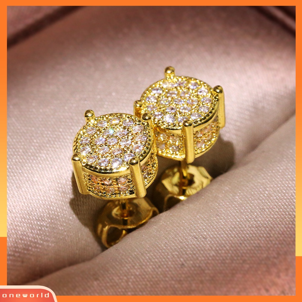 [WOD] Fashion Lady Cubic Zirconia Hias Bulat Telinga Stud Anting Tindik Perhiasan Hadiah