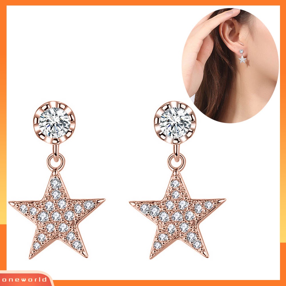 [WOD] Wanita Cubic Zirconia Bintang Berujung Lima Menjuntai Ear Stud Earrings Perhiasan Hadiah