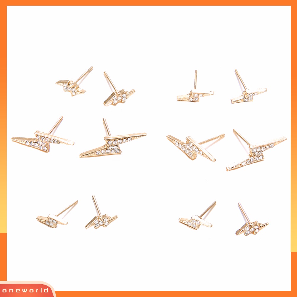 [WOD] 6pasang /Set Sederhana Wanita Besar Kecil Pencahayaan Berlian Imitasi Stud Earrings Jewelry