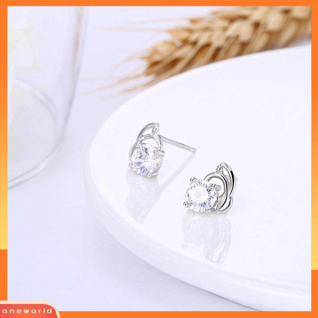 [WOD] 1pasang Anting Wanita Cubic Zirconia Halus925Silver Shiny Silver Color Stud Earring Untuk Outdoor