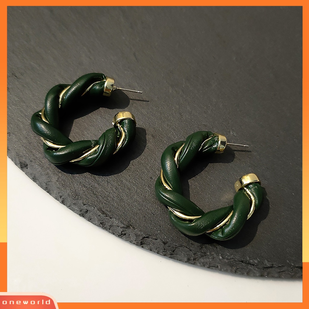 [WOD] Memutar Dikepang Hoop Wanita Anting Kulit Imitasi Berliku Elegan Stud Earrings Fashion Perhiasan