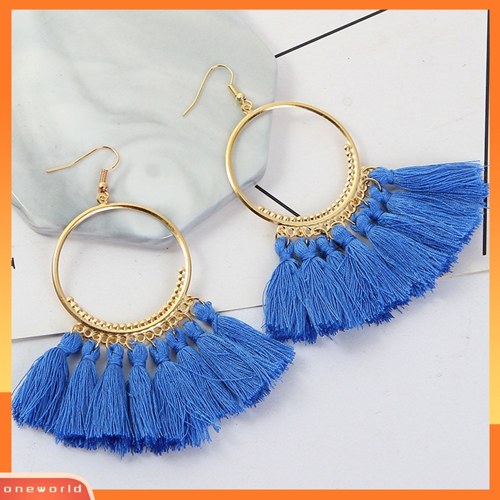 [WOD] Vintage Wanita Pesta Lingkaran Besar Rumbai Liontin Statement Hook Earrings Perhiasan