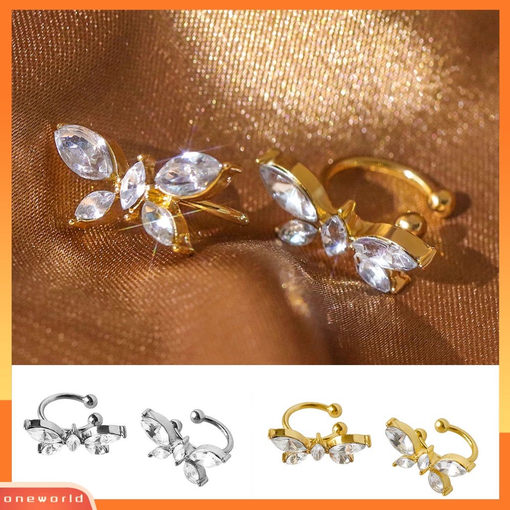 [WOD] 1pasang Anting Klip Kupu-Kupu Cubic Zirconia Wanita Jepang Style Bow Clip Earrings Perhiasan Hadiah