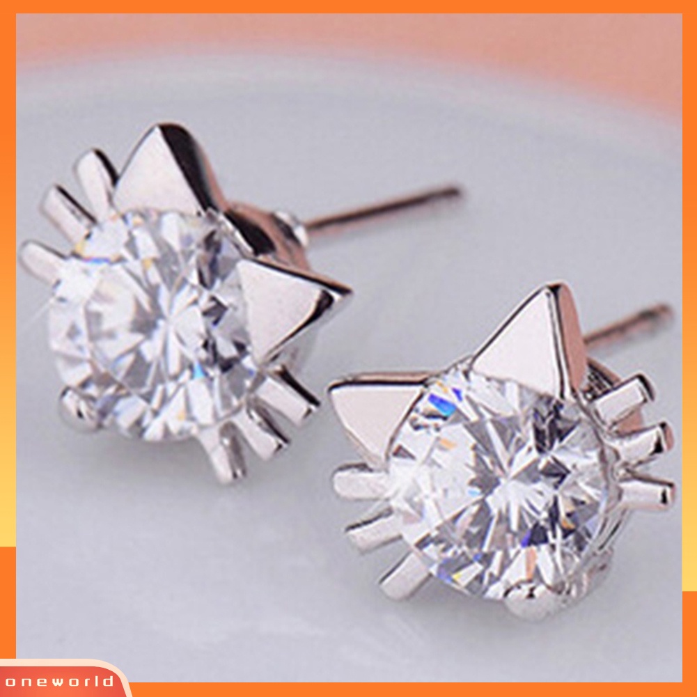 [WOD] Lucu Wanita Cubic Zirconia Hias Bentuk Kucing Telinga Stud Anting Pesta Perhiasan Hadiah