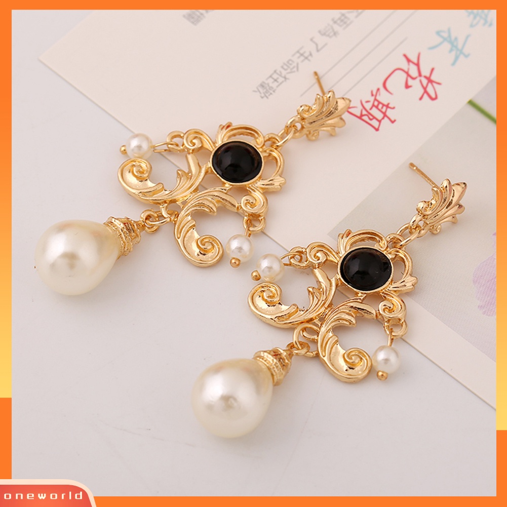 [WOD] Pesta Malam Wanita Istana Logam Bunga Mutiara Imitasi Statement Stud Earrings Hadiah