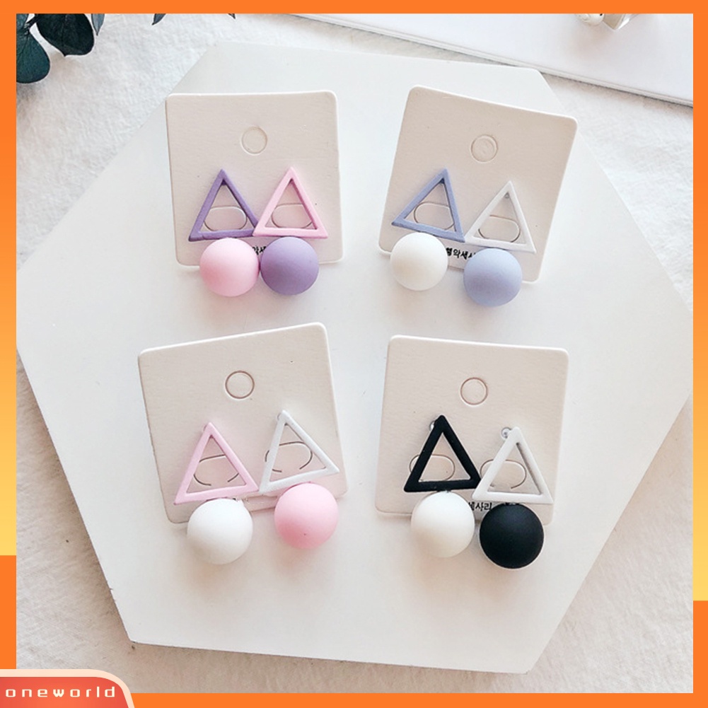 [WOD] Fashion Permen Warna Wanita Segitiga Bulat Bola Liontin Geometris Stud Earrings