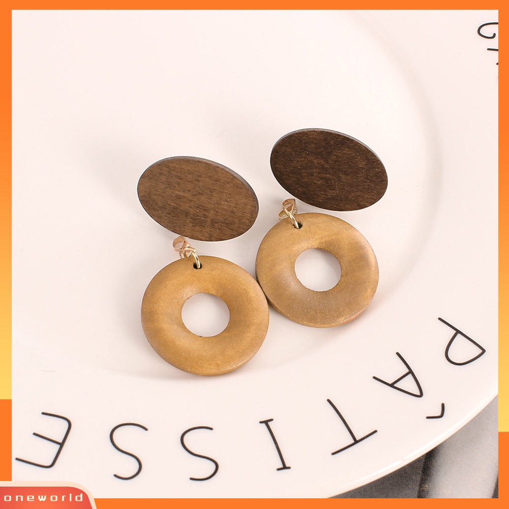 [WOD] Kayu Alami Vintage Bulat Lingkaran Stud Anting Wanita Pesta Malam Perhiasan