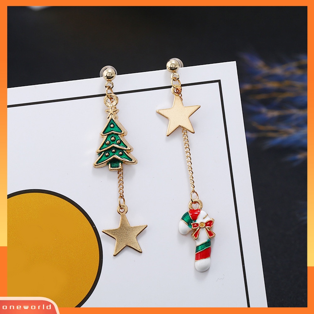 [WOD] Wanita Pohon Natal Tebu Bintang Menjuntai Asimetris Stud Earrings Perhiasan Hadiah Xmas