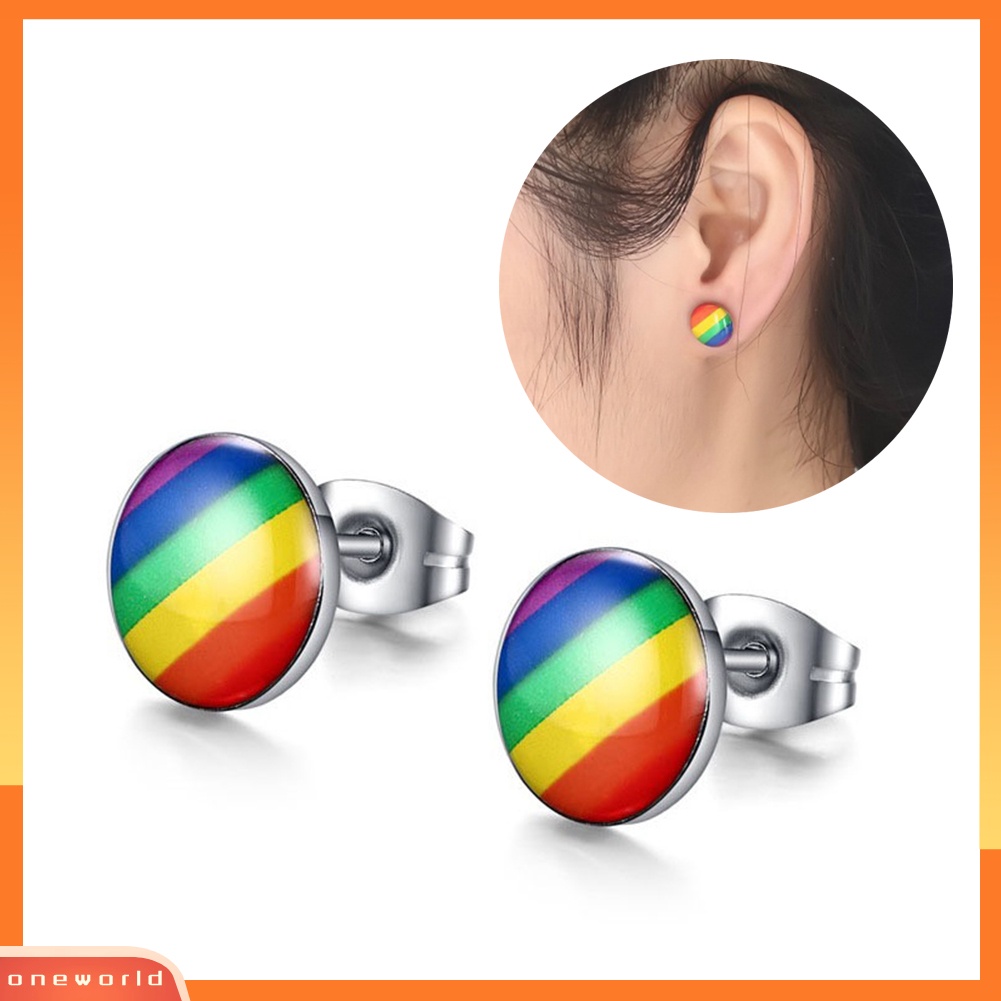 [WOD] Fashion Bulat Warna Pelangi Telinga Studs Wanita Club Travel Earrings Perhiasan Hadiah