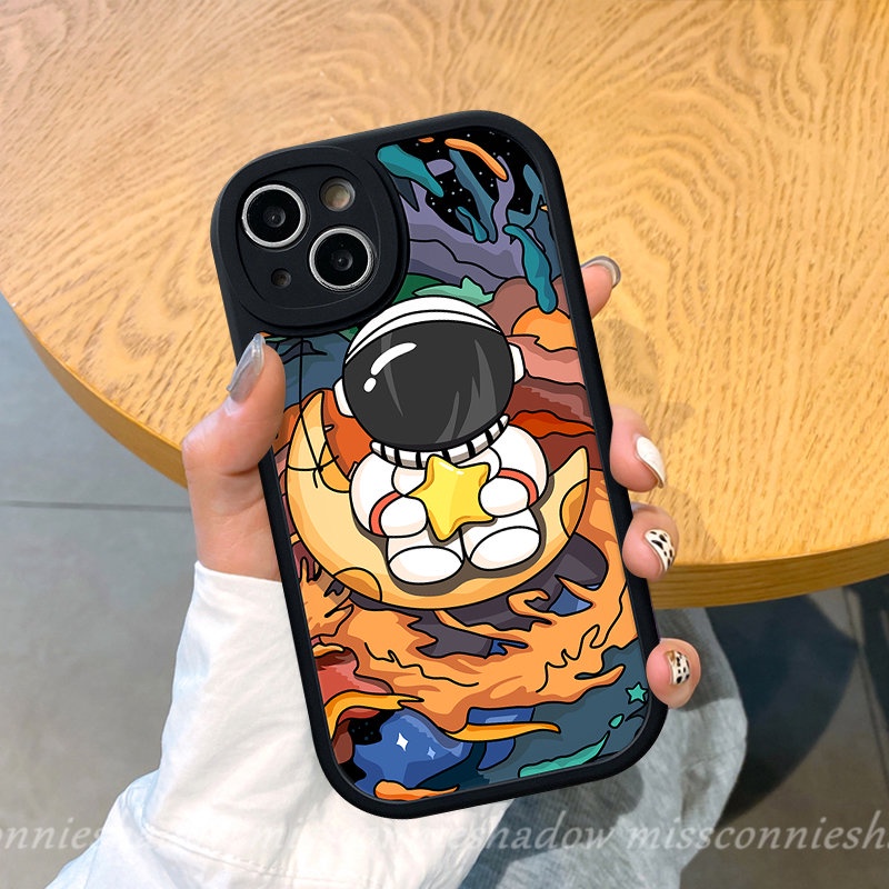 IPHONE Case Kompatibel Untuk Iphone11 13 12 14 Pro Max 7Plus XR XS X Max 7 6s 86 Plus Se2020 Trendy Merek NASA Ponsel Lensa Oval Kartun Lucu Astronot Lembut Tpu Penutup Belakang