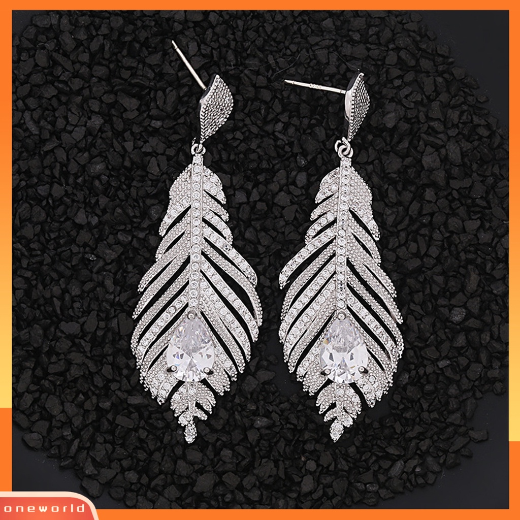 [WOD] 1pasang Anting Menjuntai Daun Pisang Shiny Cubic Zirconia Hollow Out Stud Earrings Untuk Pernikahan
