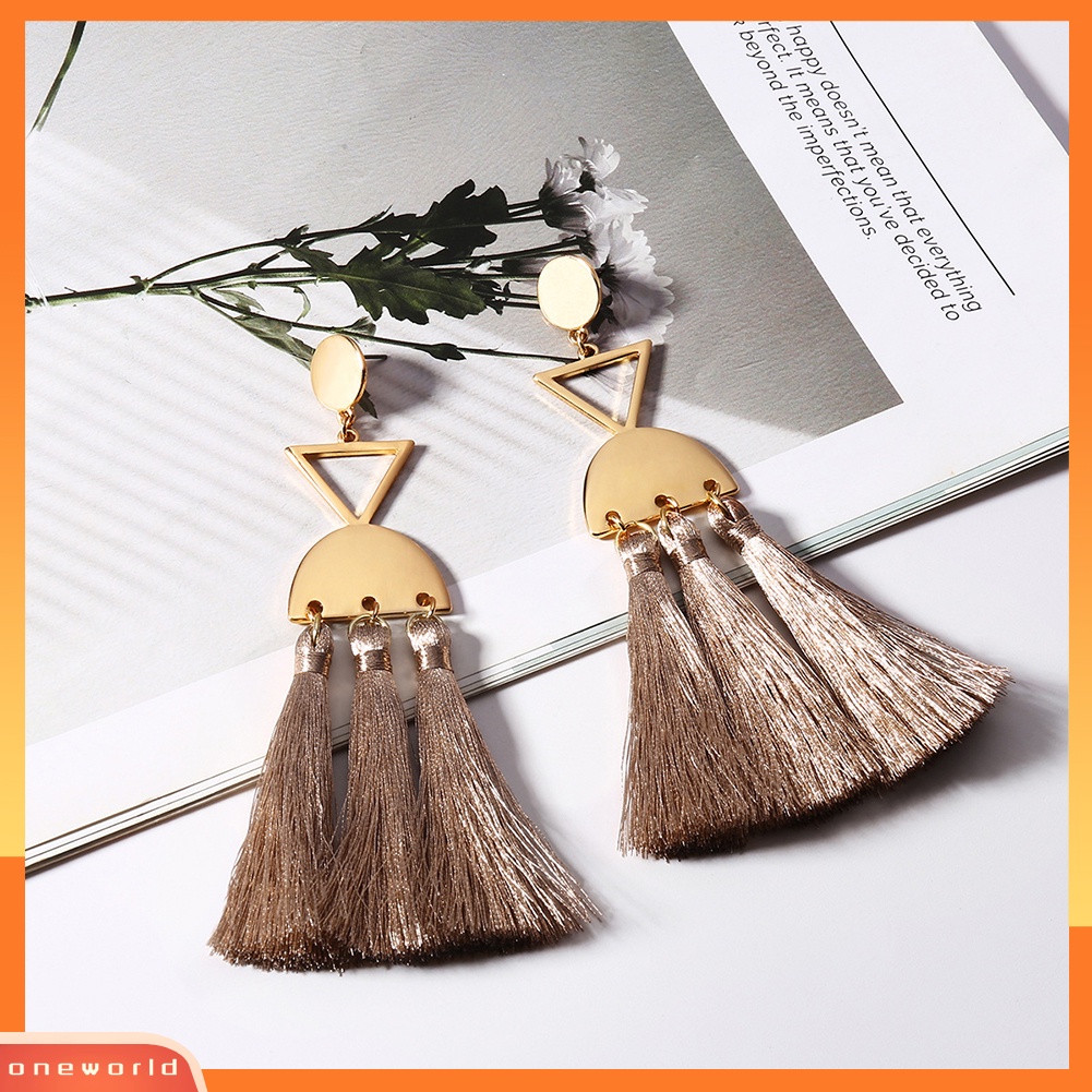 [WOD] Perhiasan Hadiah Boho Gantung Segitiga Rumbai Liontin Drop Menjuntai Stud Earrings