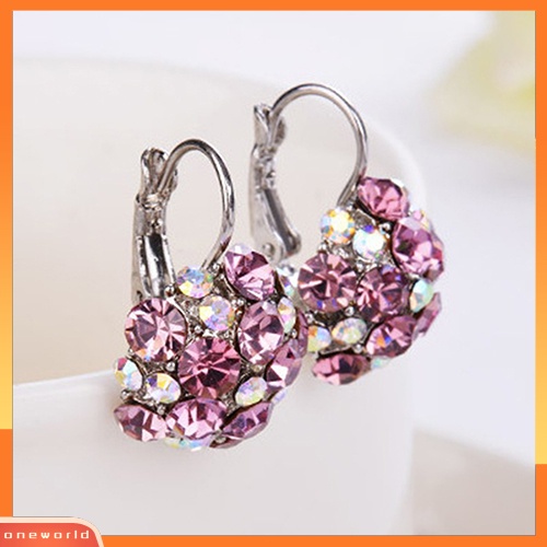 [WOD] Wanita Colorful Cubic Zirconia Ball Eardrop Leverback Earrings Perhiasan Pesta