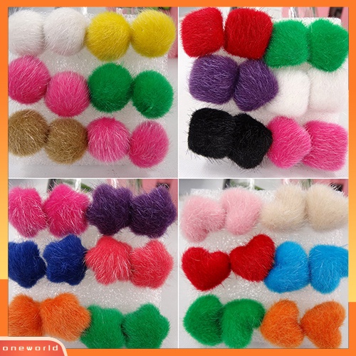 [WOD] 6pasang /Set Indah Hangat Berbulu Persegi Bulat Bintang Hati Tusuk Anting Plastik