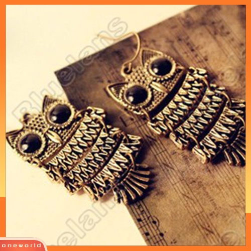 [WOD] Wanita Vintage Retro Hewan Burung Hantu Menjuntai Kait Anting Perhiasan Pesona Hadiah Pesta