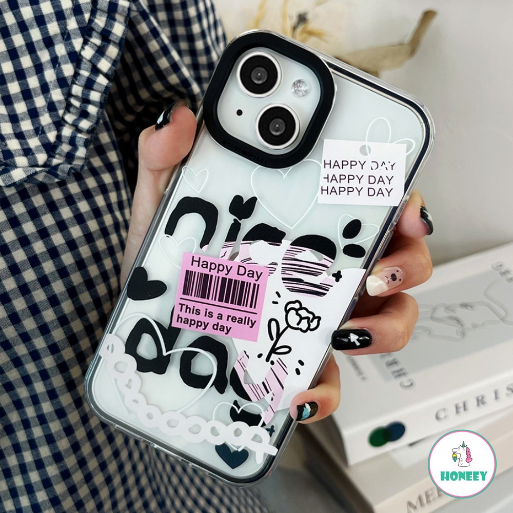 Untuk iPhone 14Pro Max Fashion Inggris Label Bening Casing Apple 14Pro 13 12 11 Pro Max XR XS 7 8plus 2-in-1 Shockproof Back Cover