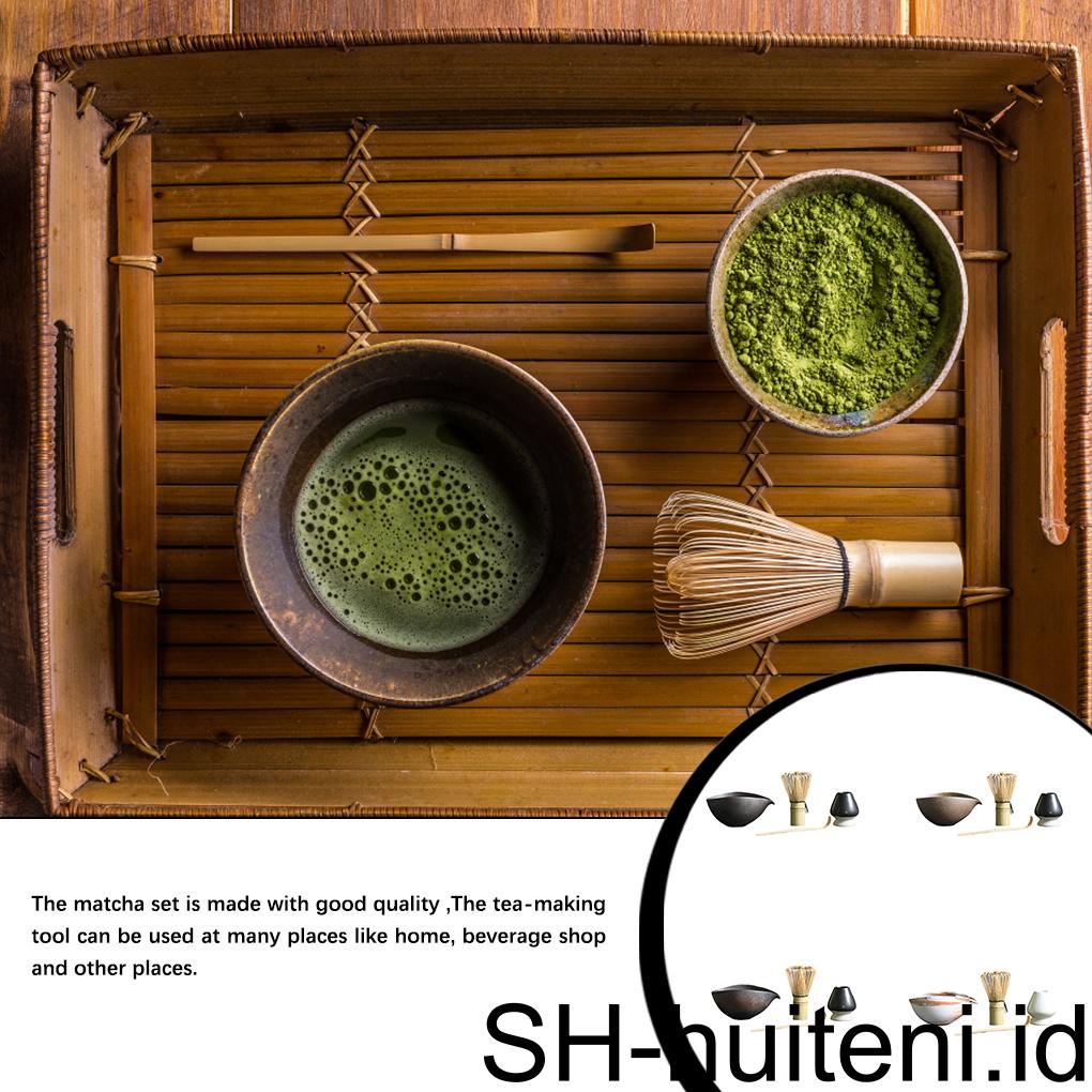 4buah/set Rumah Kantor Tradisional Jepang Matcha Teh Tembikar Mangkuk Berdiri Kocokan Sendok Pengaduk Tea-tasting Kit