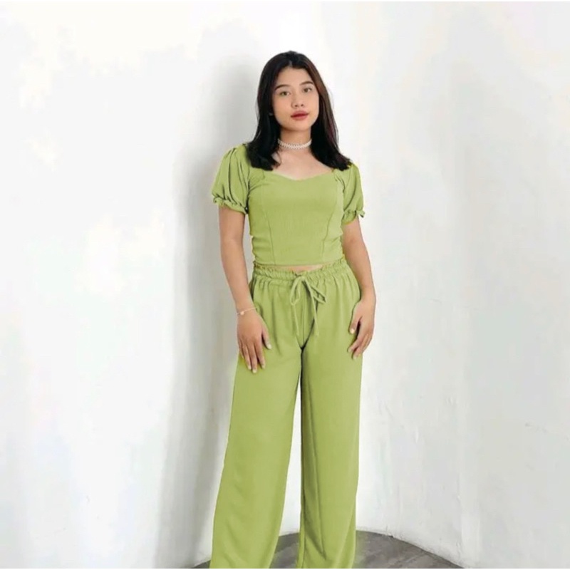 BEFAST - ZRD OOTD WANITA ONESET TISA / SETELAN VERO 2in1 / Oneset Wanita Terbaru / Fashion Kekinian Remaja ABG Trendy / Set Atasan Sabrina Lengan Pendek+Celana Panjang / Pakaian Casual Wanita / Outfit Daily Remaja ABG / Setelan Polos