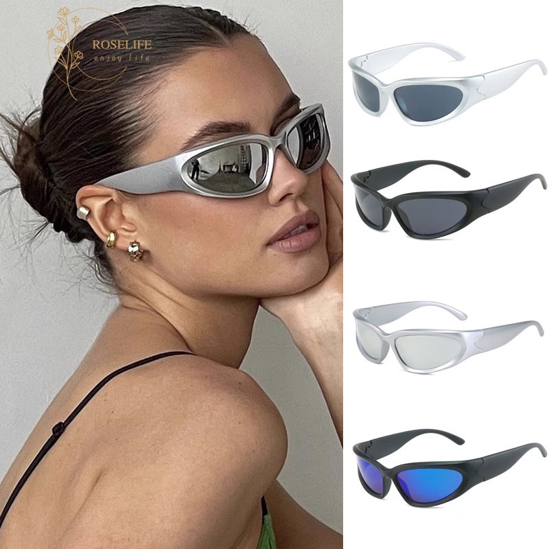 Roselife Cool Fashion Unisex Cat Eye Sunglasses Untuk Pria Wanita Y2K Trendy Lensa Polarised Mengemudi Kacamata Cyberpunk Shades Unisex Pasangan Kacamata