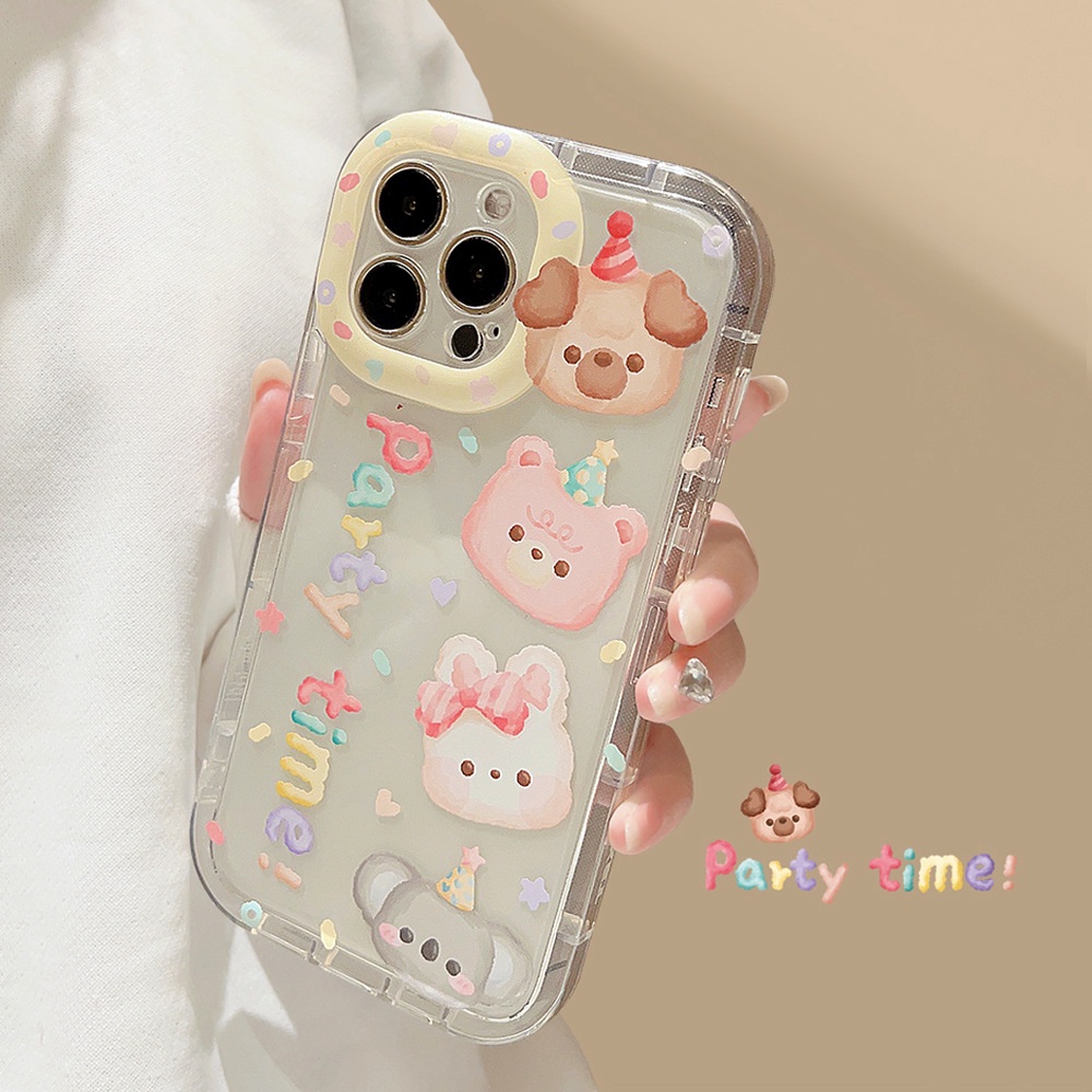 IPHONE Ins Lucu Kelinci Anjing Pesta Kartun Silikon Case Untuk Iphone14 11 12 13 PRO MAX Casing Cover Pelindung AT0353