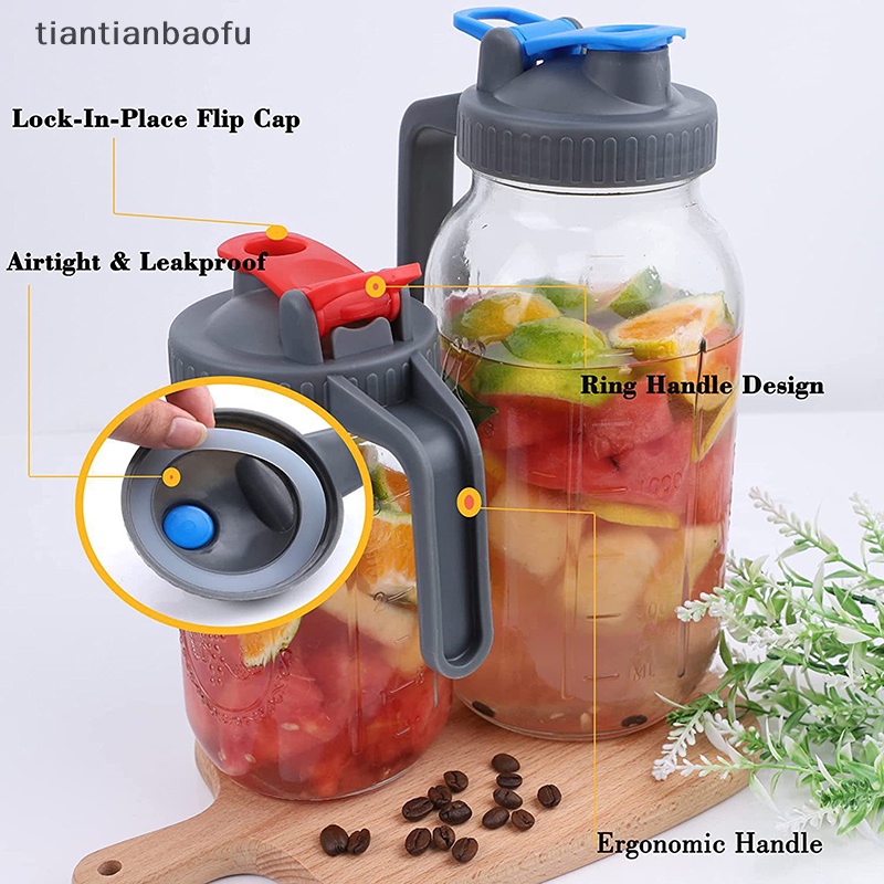 [tiantianbaofu] Wide Mouth Mason Jar Pour Spout Lids with Handle Tutup Flip Plastik Reusable Butik