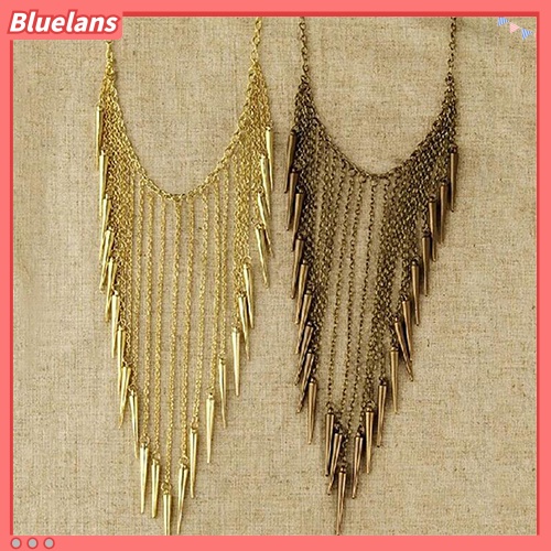 [BLS] Fashion Wanita Paku Keling Panjang Rumbai Liontin Kalung Punk Kerah Perhiasan Hadiah