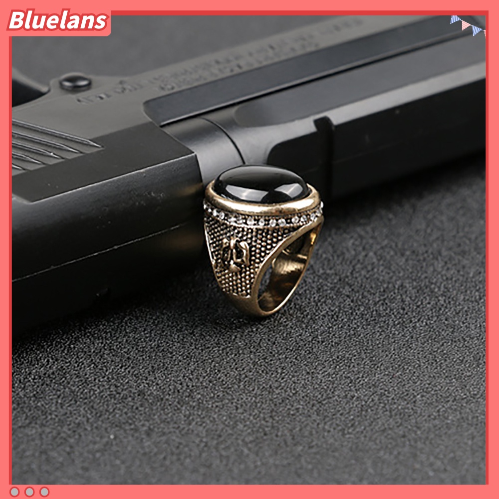 [BLS] Pria Vintage Keren Besar Hitam Berlian Imitasi Bertatahkan Jari Cincin Perhiasan Hadiah Pesta