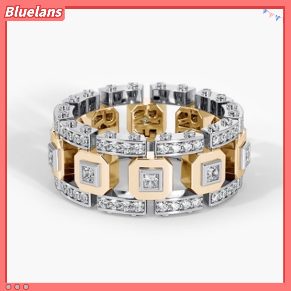[BLS] Pria Wanita Two Tone Berlian Imitasi Mengkilap Cincin Jari Pertunangan Pernikahan Perhiasan Hadiah