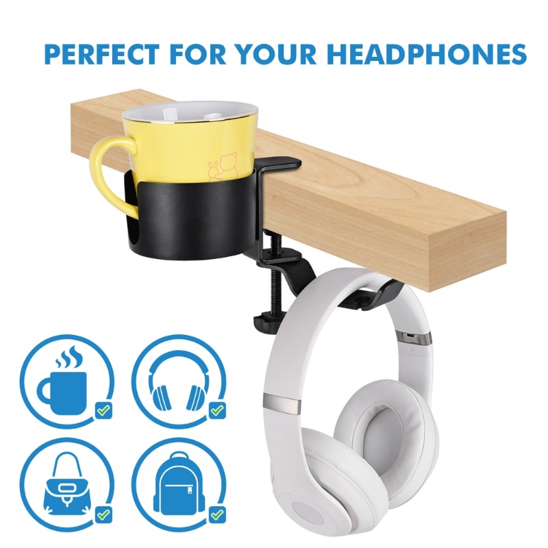 Bt Gantungan Headphone Metal Elegan Kait Headset Dan Mark Cup Holder Under Desk 2in1