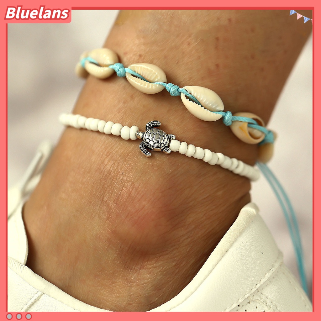 [BLS] 2 Pcs/3 Pcs Bintang Laut Multilayer Wanita Gelang Kaki Retro Manik-Manik Shell Sea Turtle Anklets Foot Jewelry