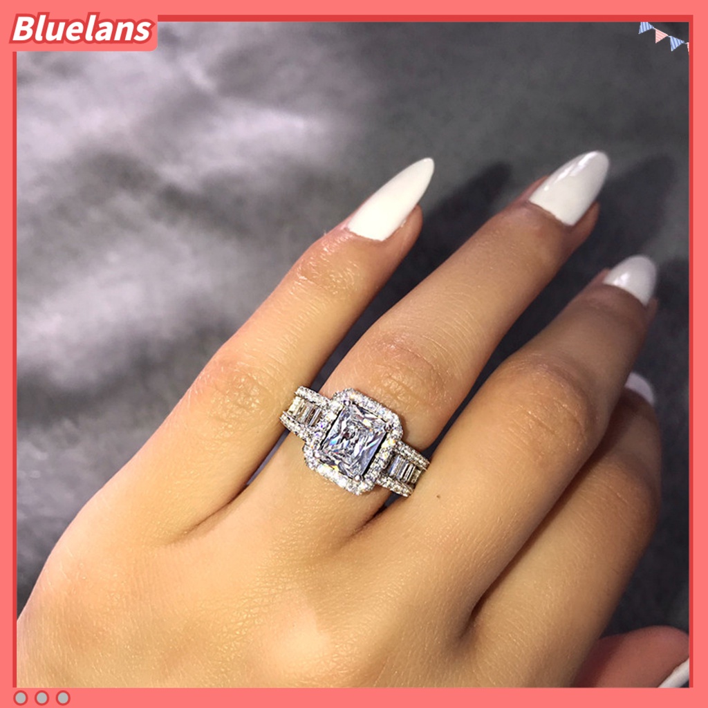 [BLS] Pernikahan Band Bersinar Persegi Berlian Imitasi Hypoallergenic Geometris Gaya Barat Hias Aksesori Bertatahkan Zirkon Lebar Band Cincin Wanita Perhiasan