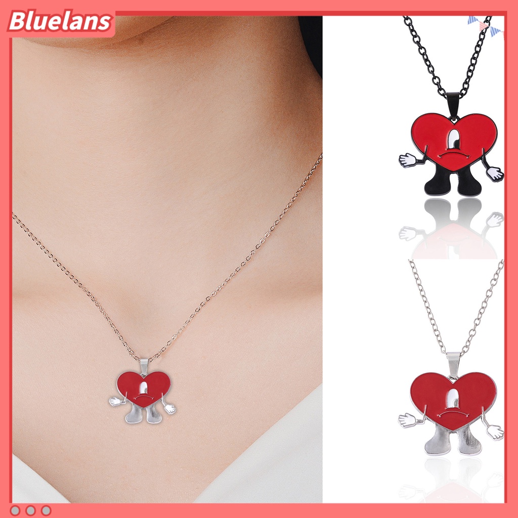 [BLS] Liontin Kalung Pribadi Berbentuk Hati Rantai Salib Geometris Electroplating Leher Ornamen Colorfast Bad Bunny Heart Necklace Perhiasan Aksesori