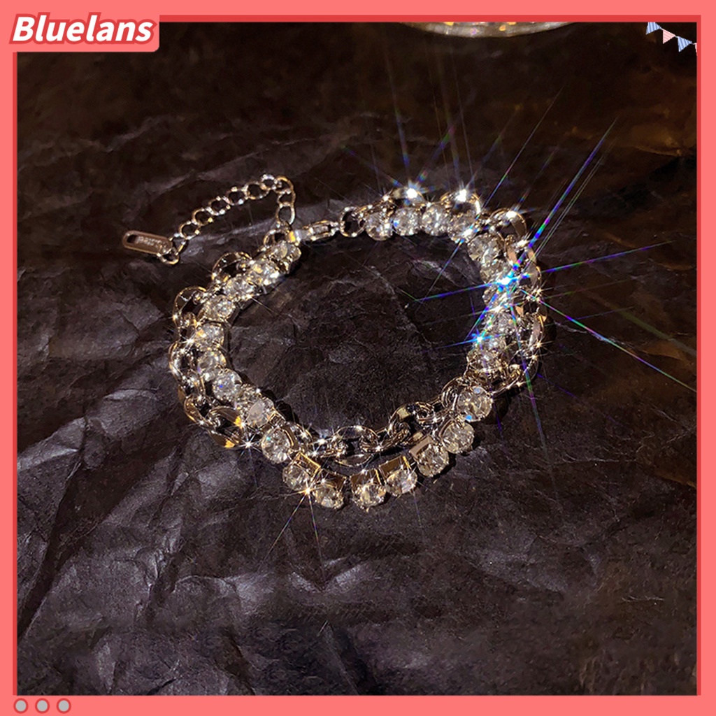 [BLS] Wanita Gelang Kepribadian Adjustable Double Layer Cubic Zirconia Electroplating Menghias Anti Karat Tarnish Free Dainty Chain Bracelet Perhiasan Aksesori