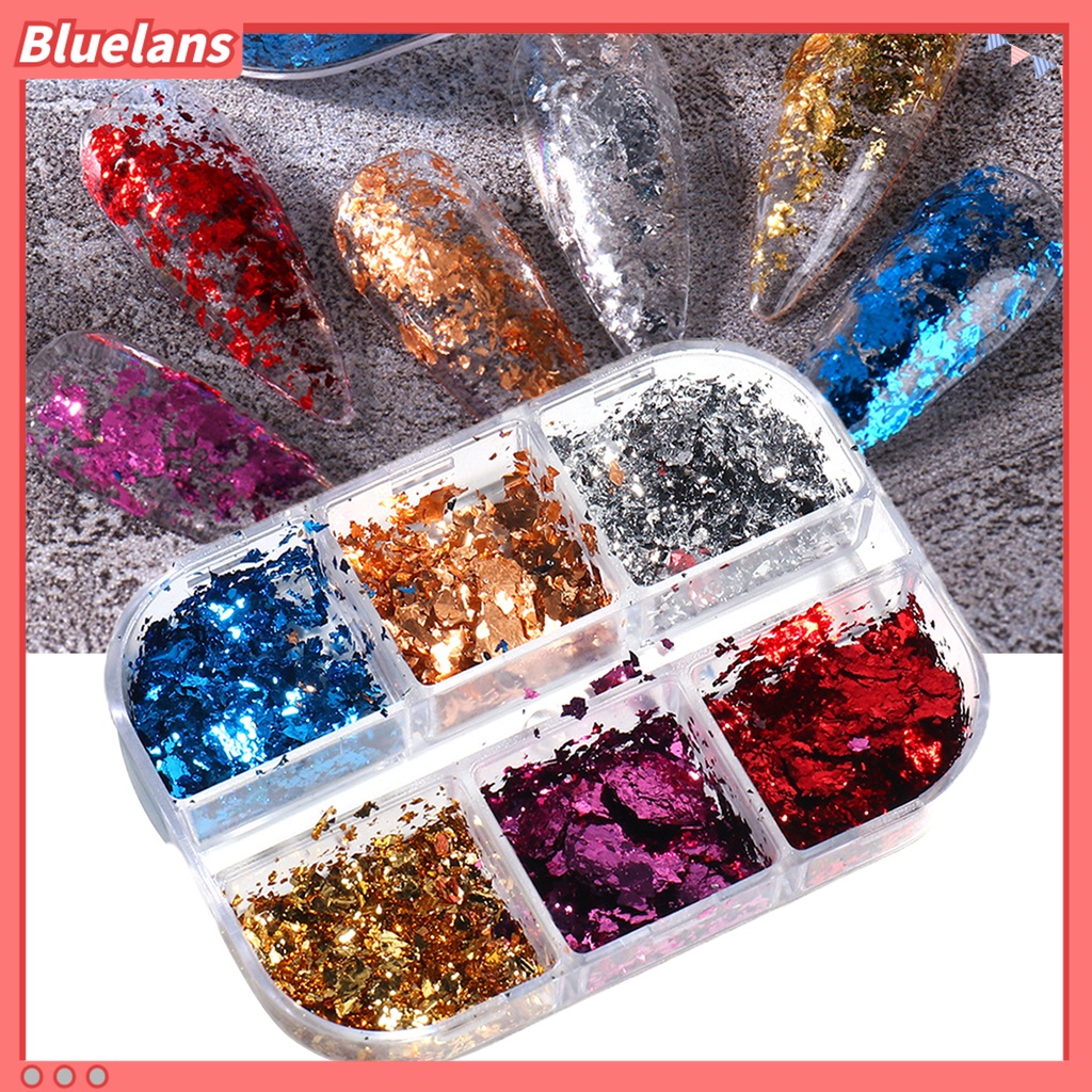 [BLM] 6kisi /Box Manicure Foil Decal Kreatif Menggemaskan Tekstur Mengkilap Hiasan Kuku Stiker Partikel Foil Untuk Penggunaan Pribadi