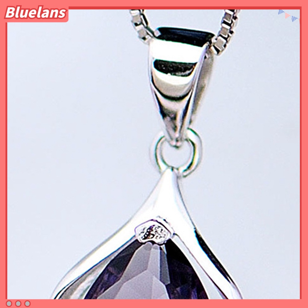 [BLS] Ungu Kristal Imitasi Wanita Kalung Berongga Paduan Bersinar Mewah Sweater Kalung Perhiasan Aksesoris