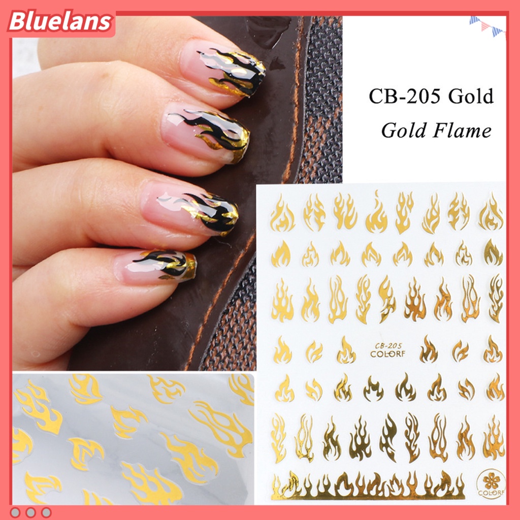 [BLM] Stiker Kuku Tidak Luntur Efek 3D Ultra Tipis Hologram Flame Slider Musim Panas Decals Untuk Manicure