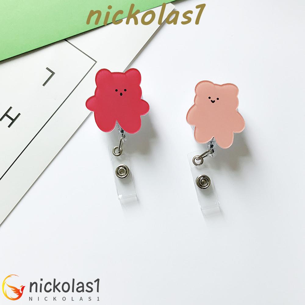 Nickolas1 Retractable Badge Reel Perlengkapan Kantor Korea Bears Reel Clip Perawat Dokter Akrilik Holder Kartu Nama