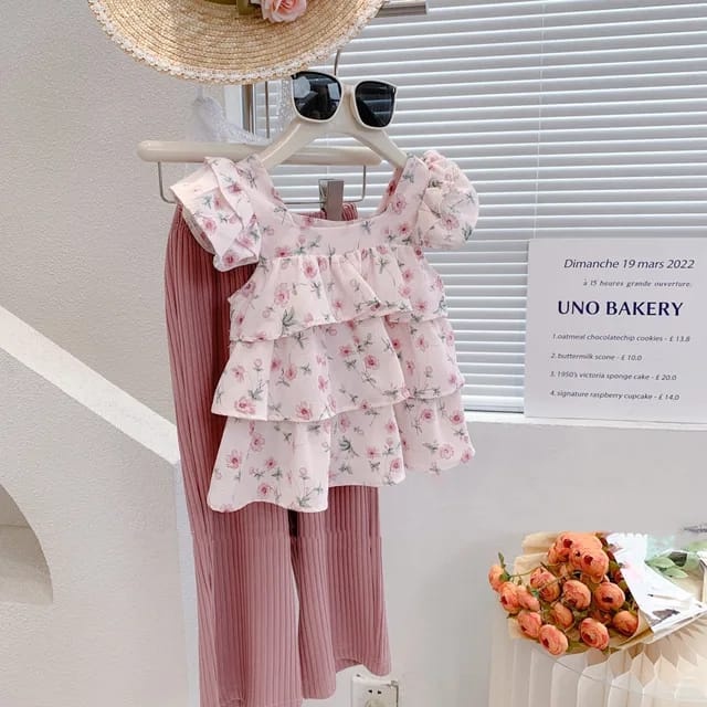 ZASKIYA- Setelan Meisie Anak Perempuan Motif Bunga / OneSet Messie Perempuan