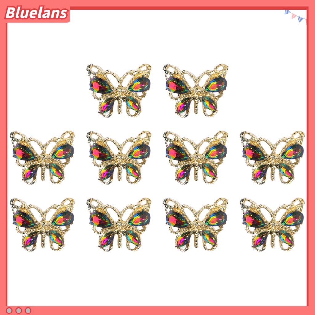 [BLM] 10pcs Kuku Berlian Imitasi Tiga Dimensi Bersinar Mewah Bentuk Kupu-Kupu Mudah Diterapkan DIY Nail Art Nail-Beauty Faux Crystal Nail Jewelry Charms Perlengkapan Salon Kuku