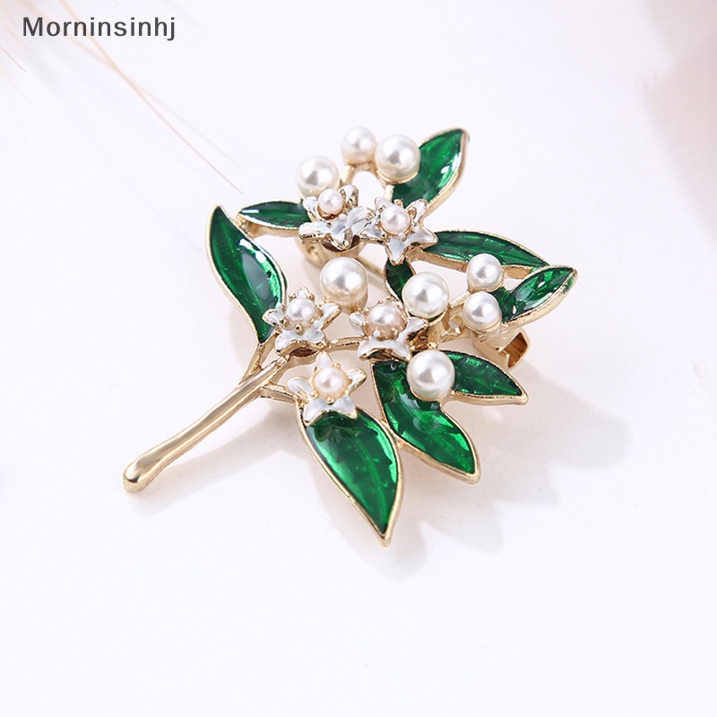 Mornin Fashion Trendy Enamel Putih Bunga Daun Hijau Mutiara Bros Pin Kualitas Tinggi Kreatif Korsase Perhiasan Untuk Wanita Syal Gesper id