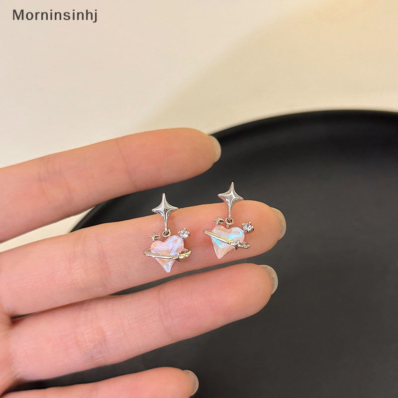 Mornin 6Pcs/set Pink Kristal Opal Peach Hati Salib Bintang Drop Anting Untuk Wanita Fashion Logam Cair Earrings Jewelry id