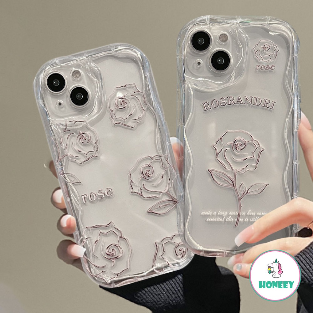 IPHONE Fashion Line Rose Case Kompatibel Untuk Iphone14 13 12 11 Pro Max Bening Gelombang Tepi Air Cushion Shockproof Back Cover