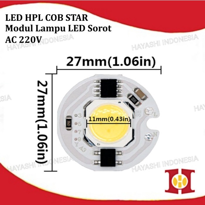 COB Star 220V 3 5 7 10 12 W LED White Putih Lampu Sorot PLN AC 25mm - 5pcs