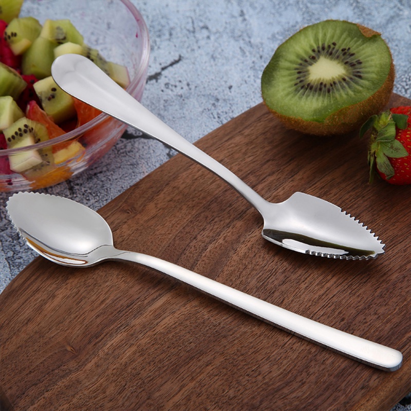 Sendok Puree Buah Apel Stainless Steel High Quality/ Sendok Dessert Es Krim Ujung Gerigi Gagang Panjang