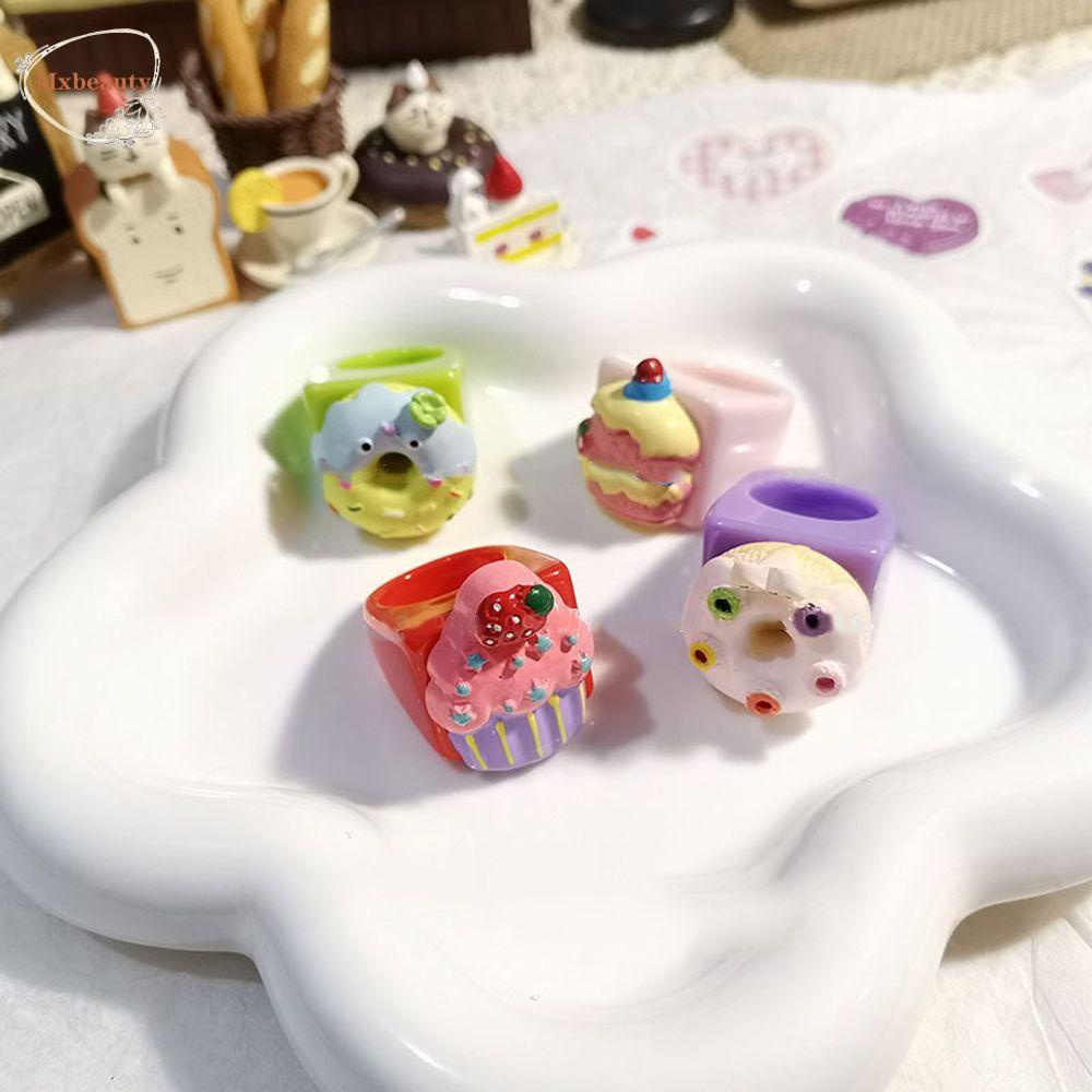 Mxbeauty Korea Cincin Wanita Es Krim Lucu Strawberry Jari Cincin Gadis Hadiah Perhiasan Hadiah Gadis Resin Rings
