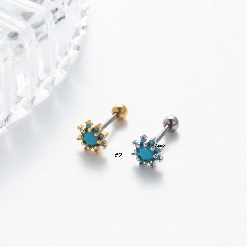 1biji Biru Buatan Batu Helix Traugs Piercing 20Gauge Stainless Steel Barbel Anting Stud Bentuk Bulan