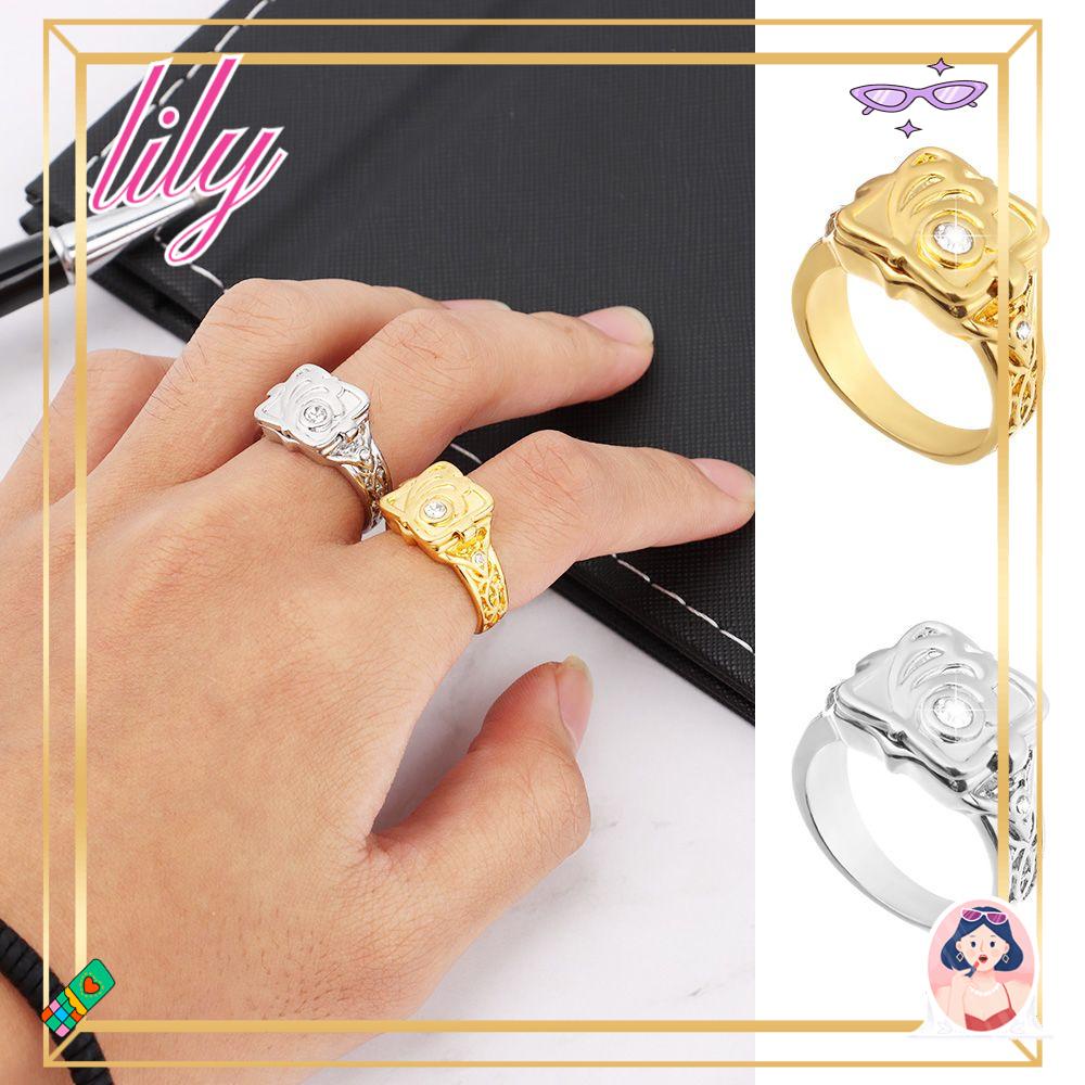 Lily Pria Vintage Cincin Kawin Band Fashion Pria Rahasia Diukir Kerang Kamar Kecil Berlian Putih