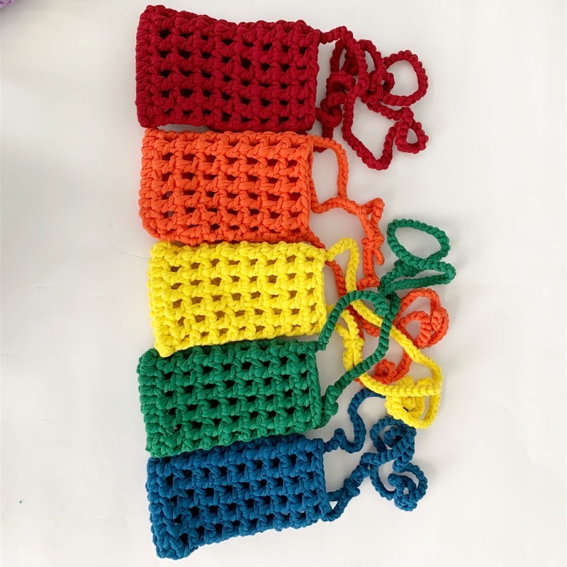 Net Phone Sling Bag Handmade Adjustable Strap HP Tas Rajut Serut Handphone