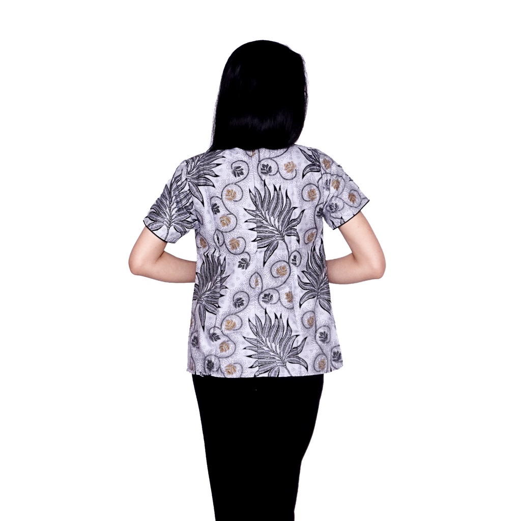 Atasan Blouse Batik Wanita Lengan Pendek Warna Silver By Batik Dua Putri Collection